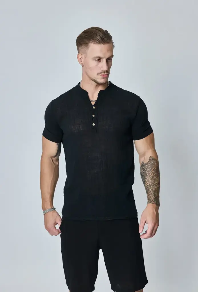 T-shirt uni effet Lin Noir