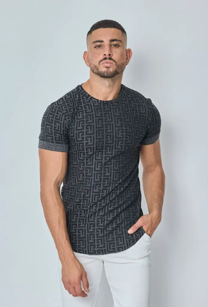 T-shirt à motif baroque Noir