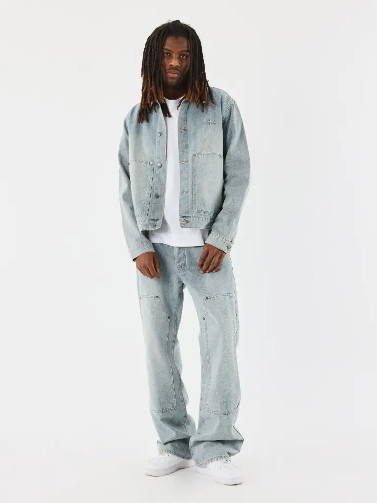 Jeans ample à détails charpentier Bleu