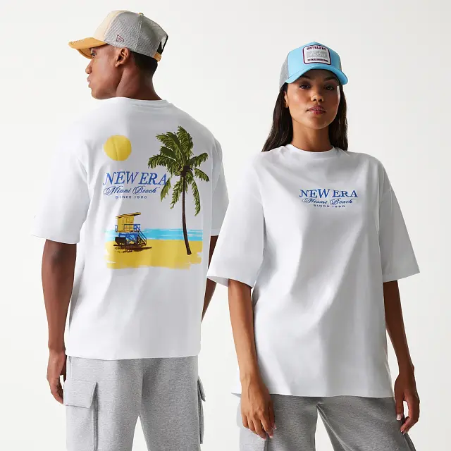 T-shirt Oversize New Era Vacation Graphic Blanc