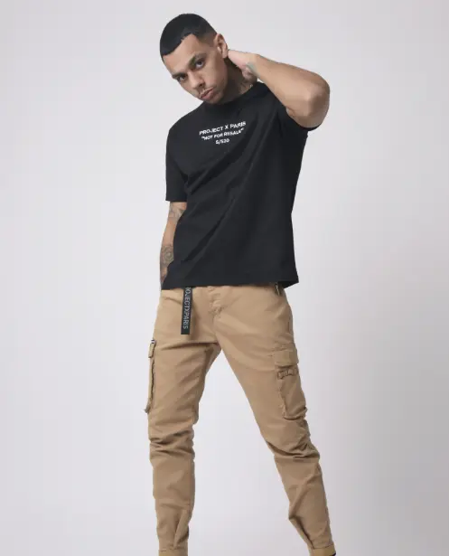 Jean Cargo poches et sangle de resserrement en bas Camel - KI-1