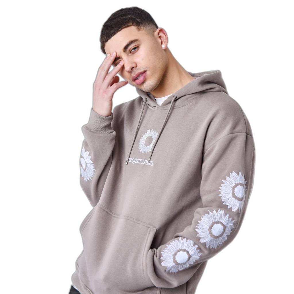 Sweat à Capuche Tournesol brodé Taupe