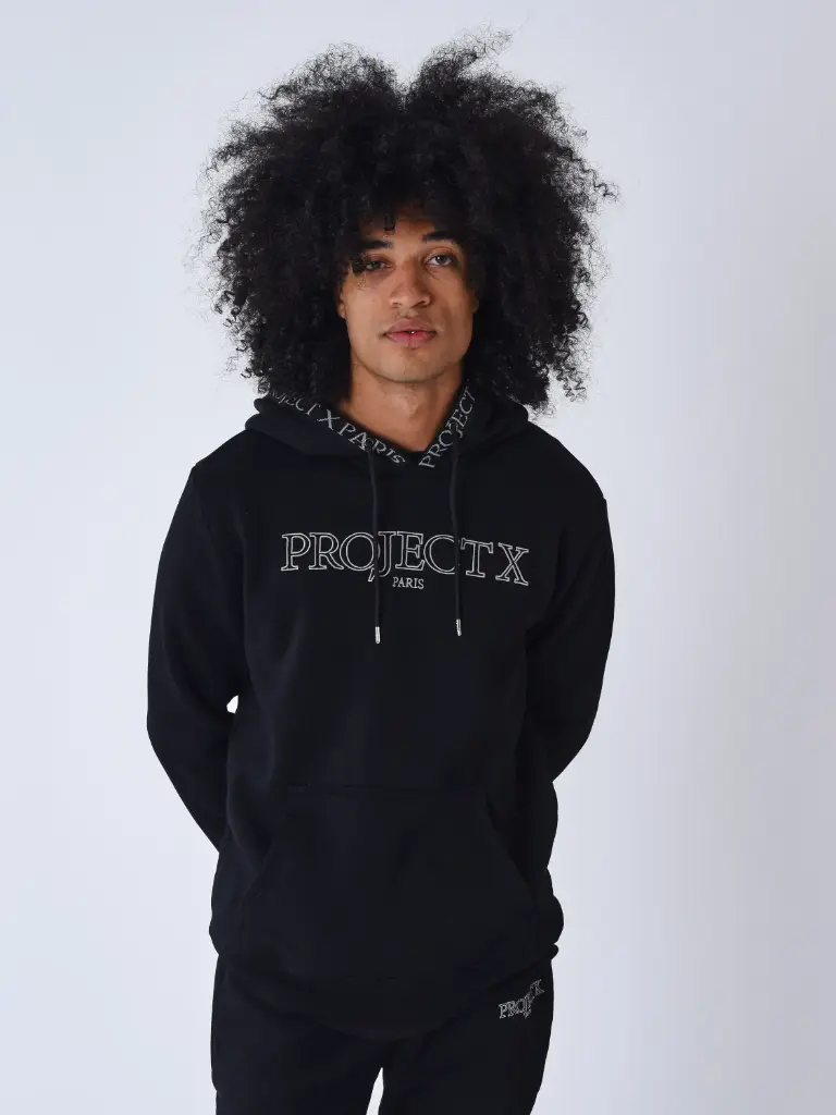 Sweat à Capuche broderie Contour Noir