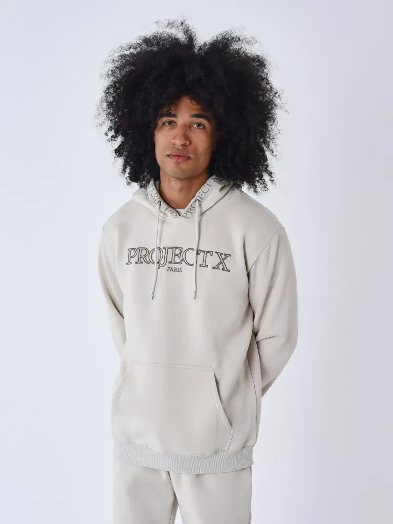 Sweat à Capuche broderie Contour Greige