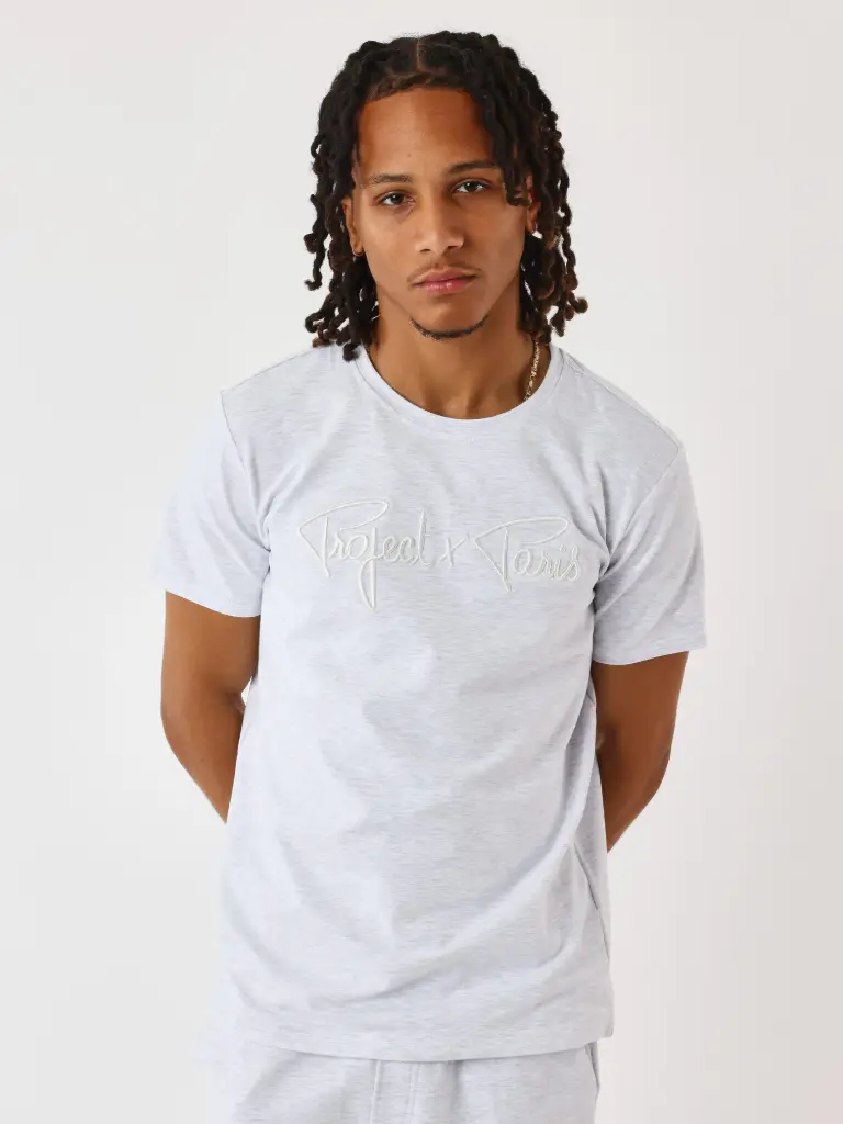 T-shirt basic broderie Signature Gris Chiné - GMOW