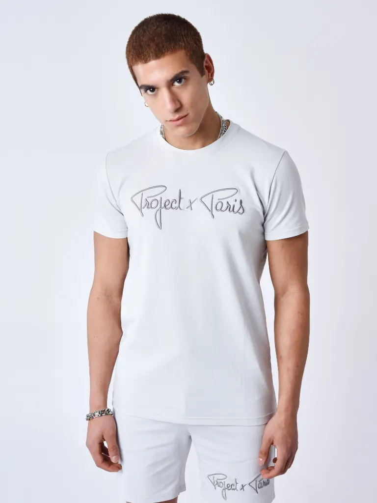 T-shirt basic broderie Signature Gris - LS