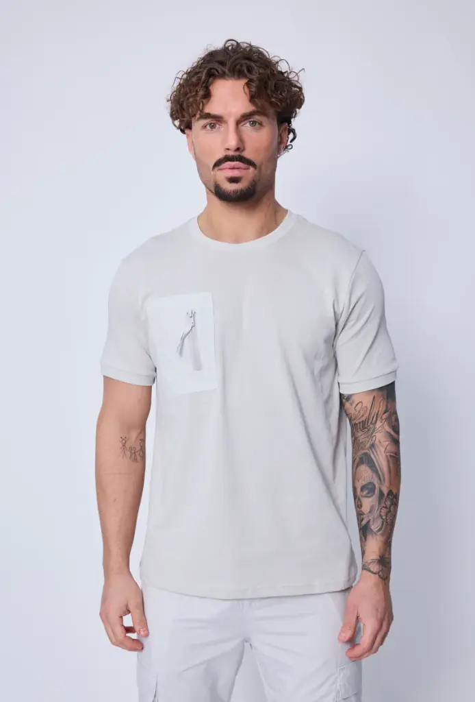 T-Shirt Uni avec Zip Gris