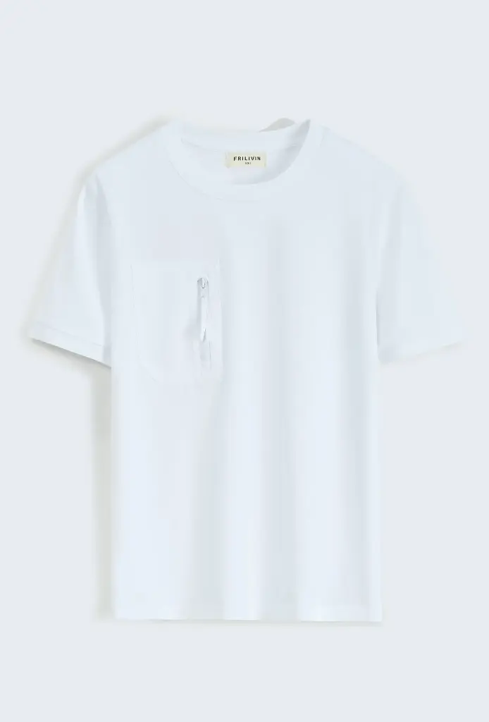 T-Shirt Uni avec Zip Blanc
