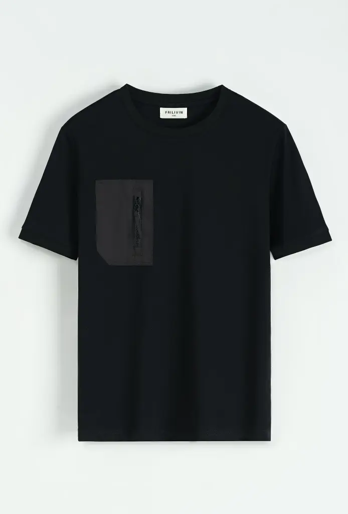 T-Shirt Uni avec Zip Noir