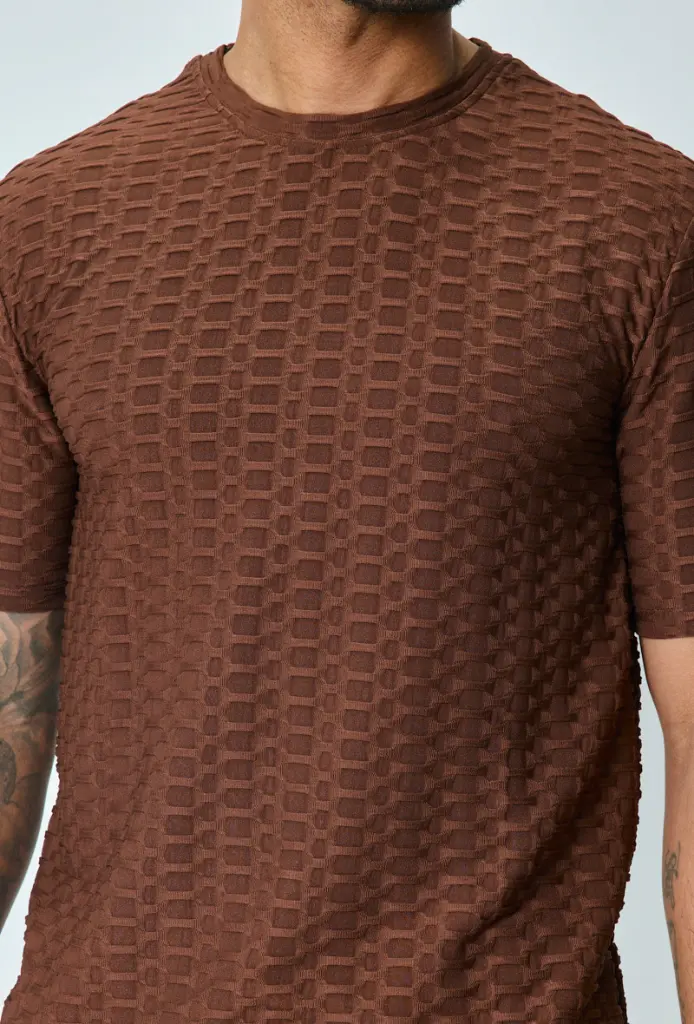 T-shirt manches courtes uni texturé Marron