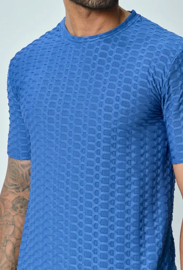T-shirt manches courtes uni texturé Bleu
