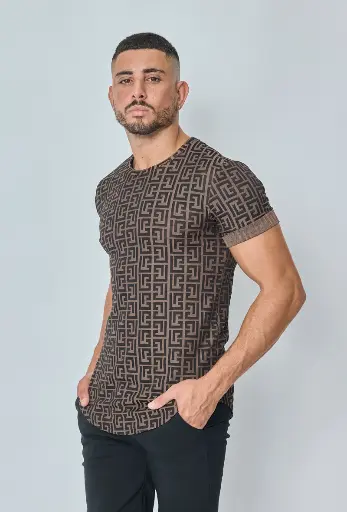 T-shirt à motif baroque Marron