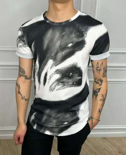 T-shirt à motifs abstrait Noir et Blanc