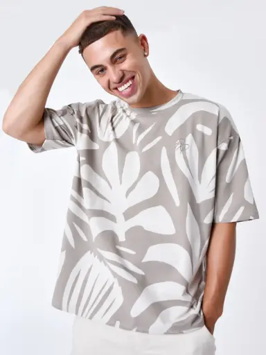 T-shirt motif all over végétal abstrait