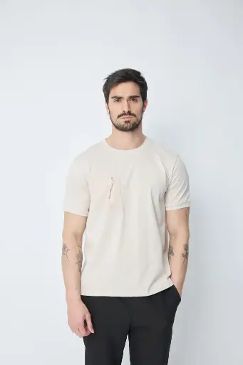 T-Shirt Uni avec Zip Beige