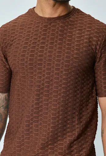 T-shirt manches courtes uni texturé Marron